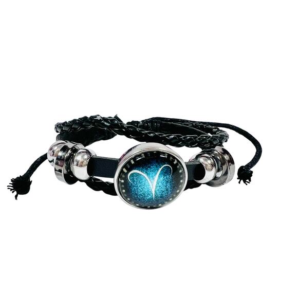 Aries Zodiac Leather Adjustable Bracelet Unisex Multilayer Horoscope New - Picture 2 of 5